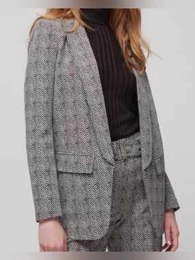 NWT White House Black Market Herringbone Blazer & Wide Leg Pant Suit Set Size 14